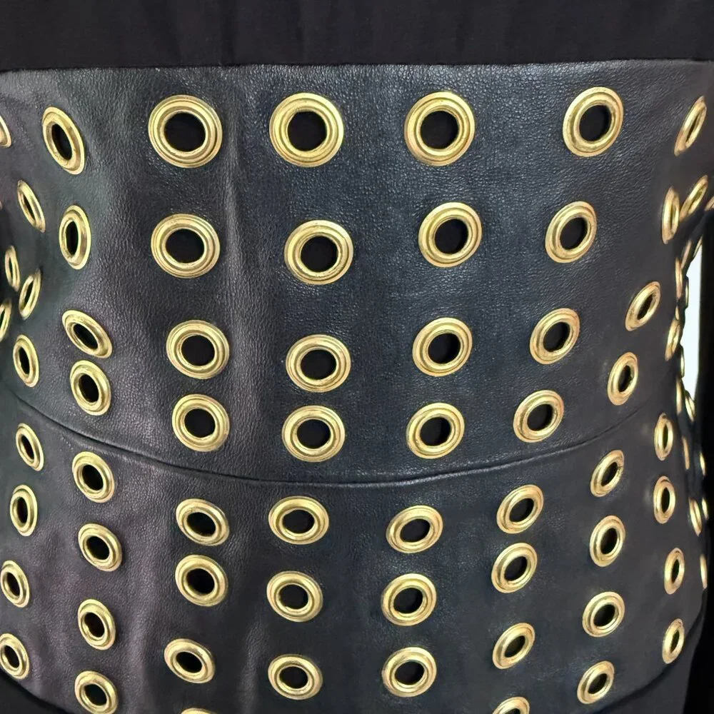 Jovani Faux Leather Long Sleeve Low Back Black Dress Size 10 Cocktail Mini Sexy - Picture 9 of 12